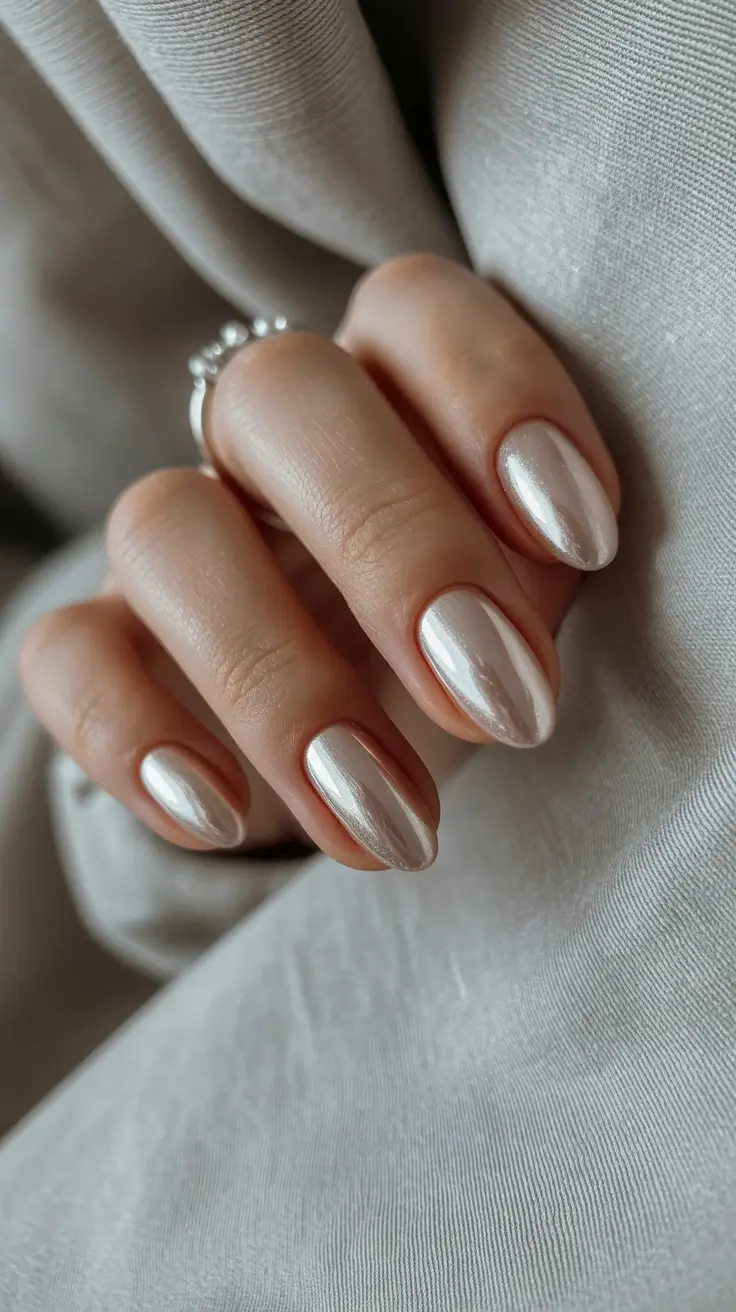 short almond nail designs 2026 Soft Champagne Chrome for Luxe Simplicity