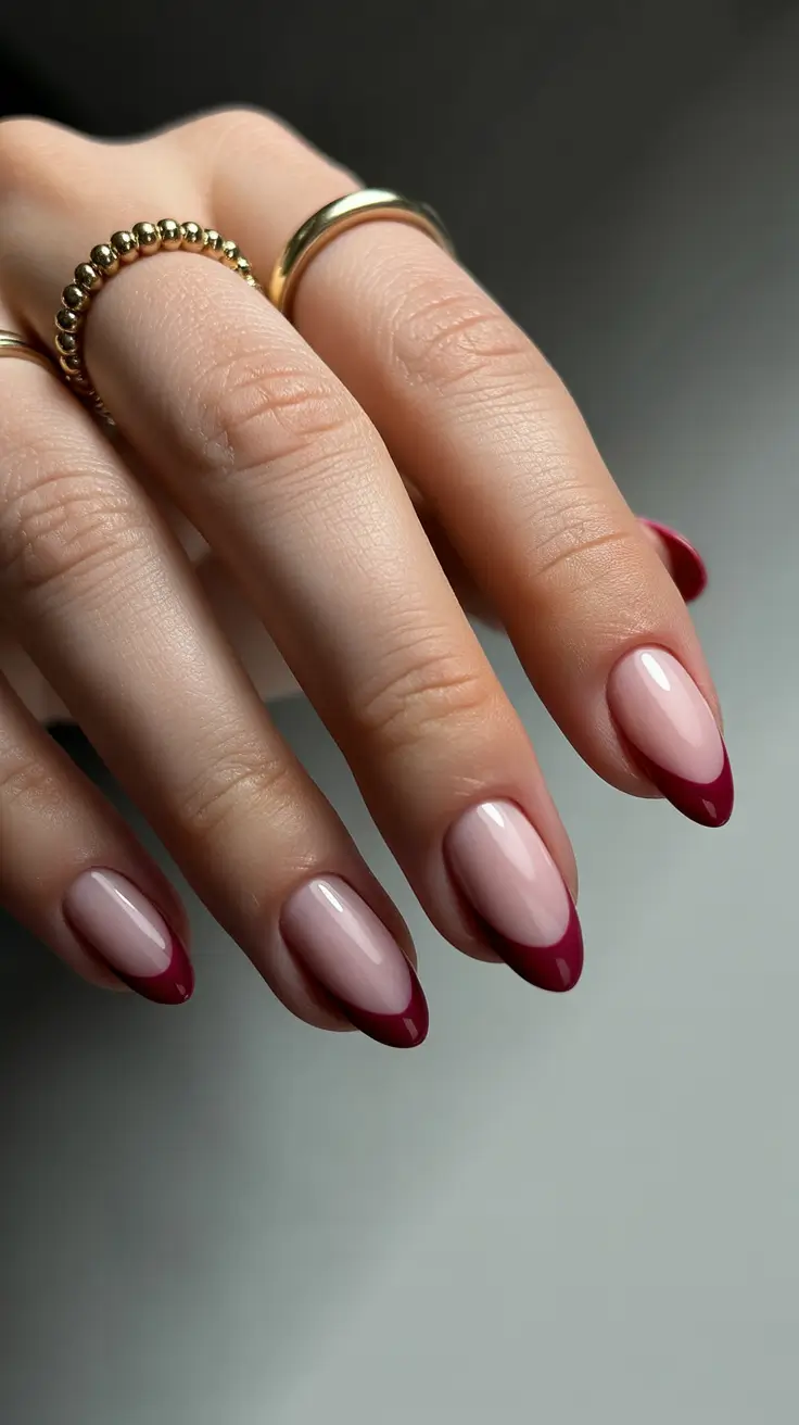 short almond nail designs 2026 Wine-Toned Minimal French for Chic Evenings