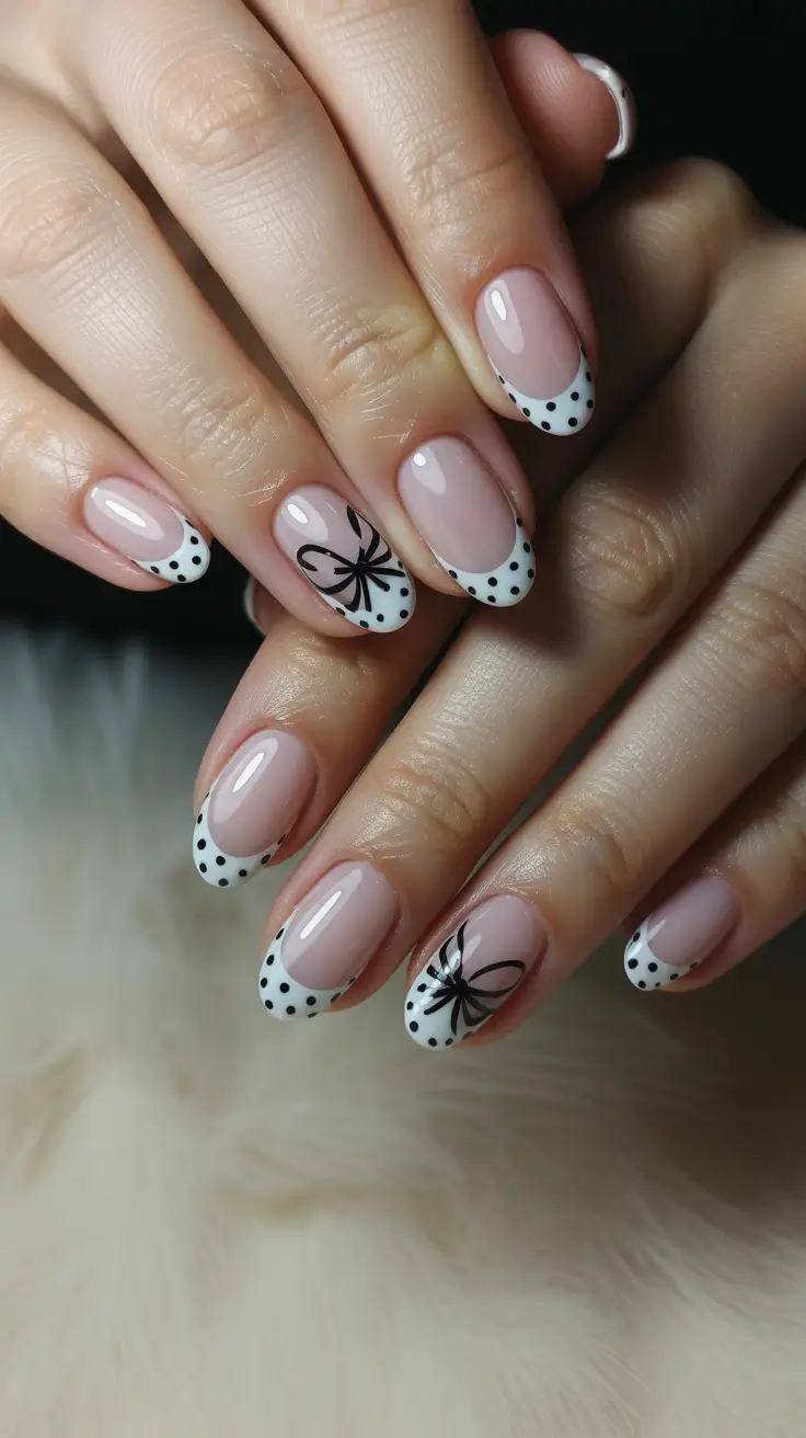 short almond nail designs 2026 Playful French With Polka Dots and Bows