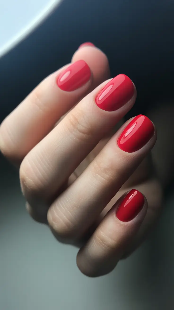 short nail designs 2026 Classic Glossy Red for Bold Simplicity