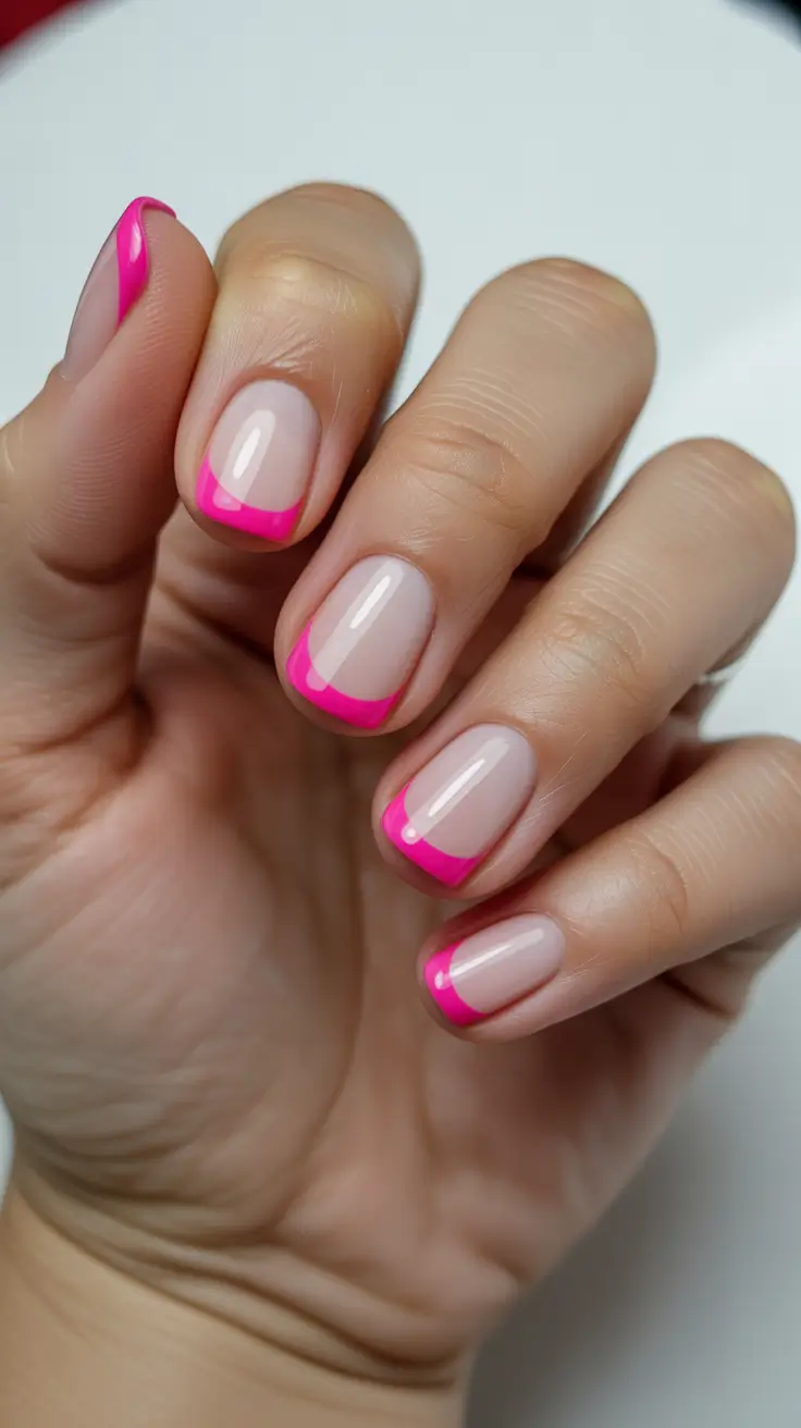 short nail designs 2026 Flirty Pink-Tipped Micro French