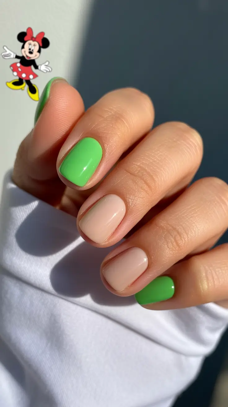 short nail designs 2026 Fresh Mint Green Pops With Soft Nude Balance