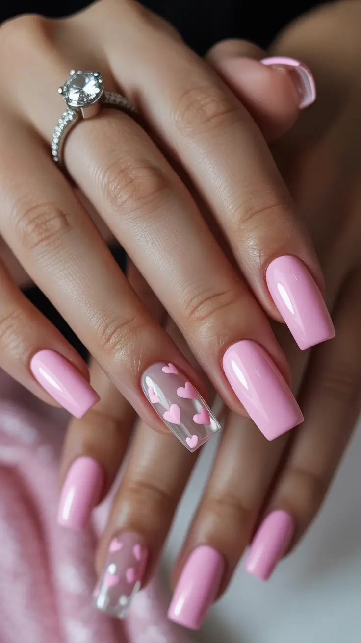 stylish gel nails 2026 Sweet Pink Romance with 3D Hearts