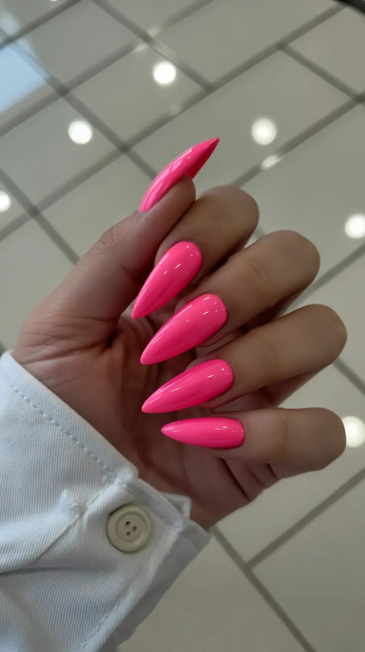 stylish gel nails 2026 Vibrant Pink Stiletto Glow