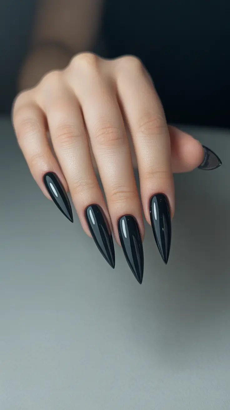 stiletto nails designs Midnight Gloss Stilettos with Mirror-Deep Shine