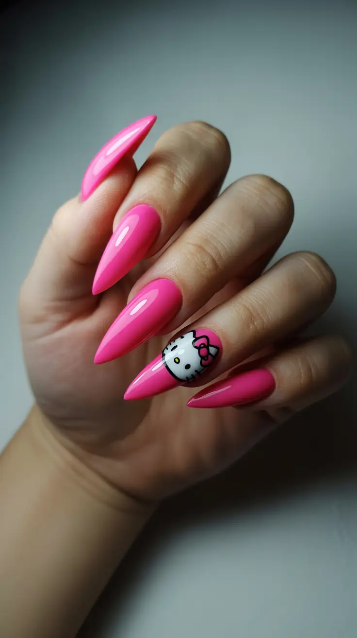 stiletto nails designs Classic Pink Stilettos with Sweet Character Detail