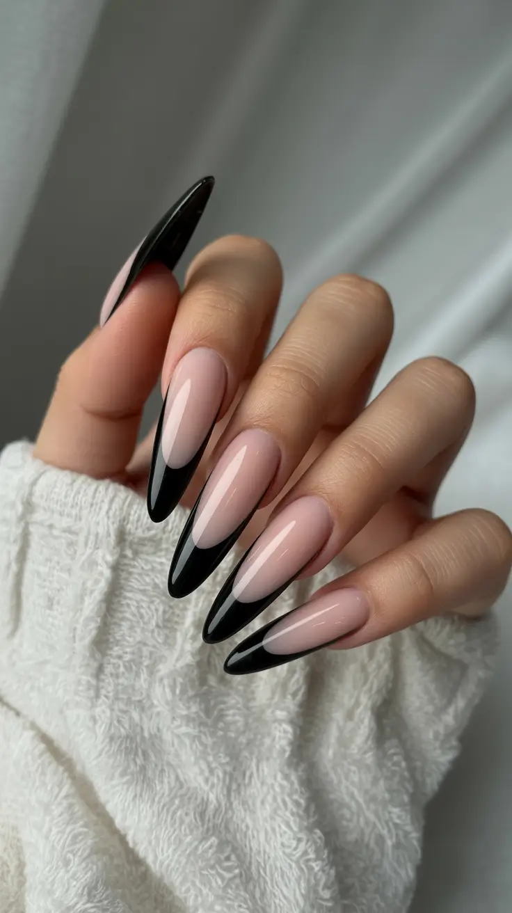stiletto nails designs High-Contrast Silhouettes in Soft Pink and Deep Black