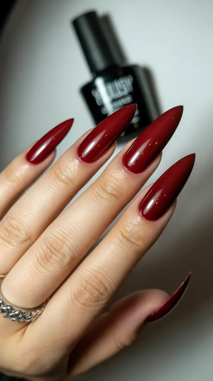 stiletto nails designs High-Shine Ruby Stilettos with Minimalist Drama