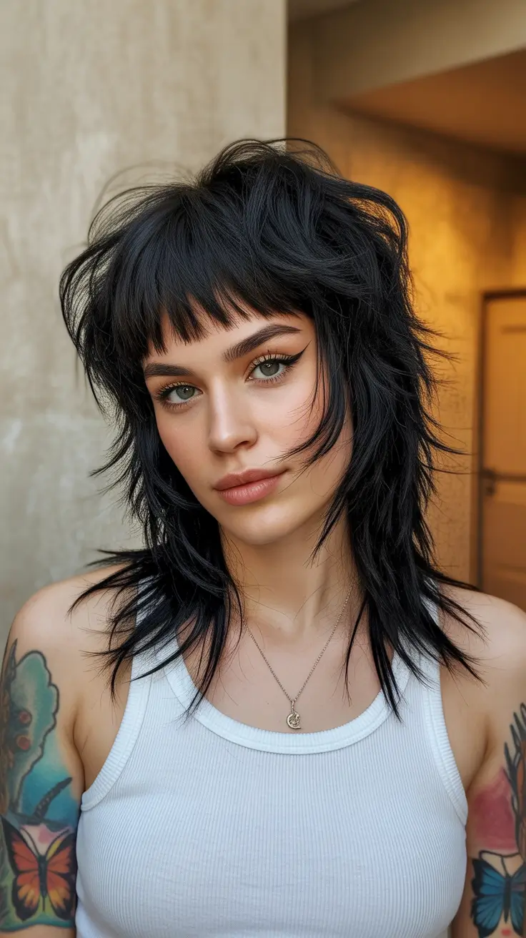 Stylish wolf haircut styles 2026 Edgy Jet-Black Wolf Cut With Razor Texture