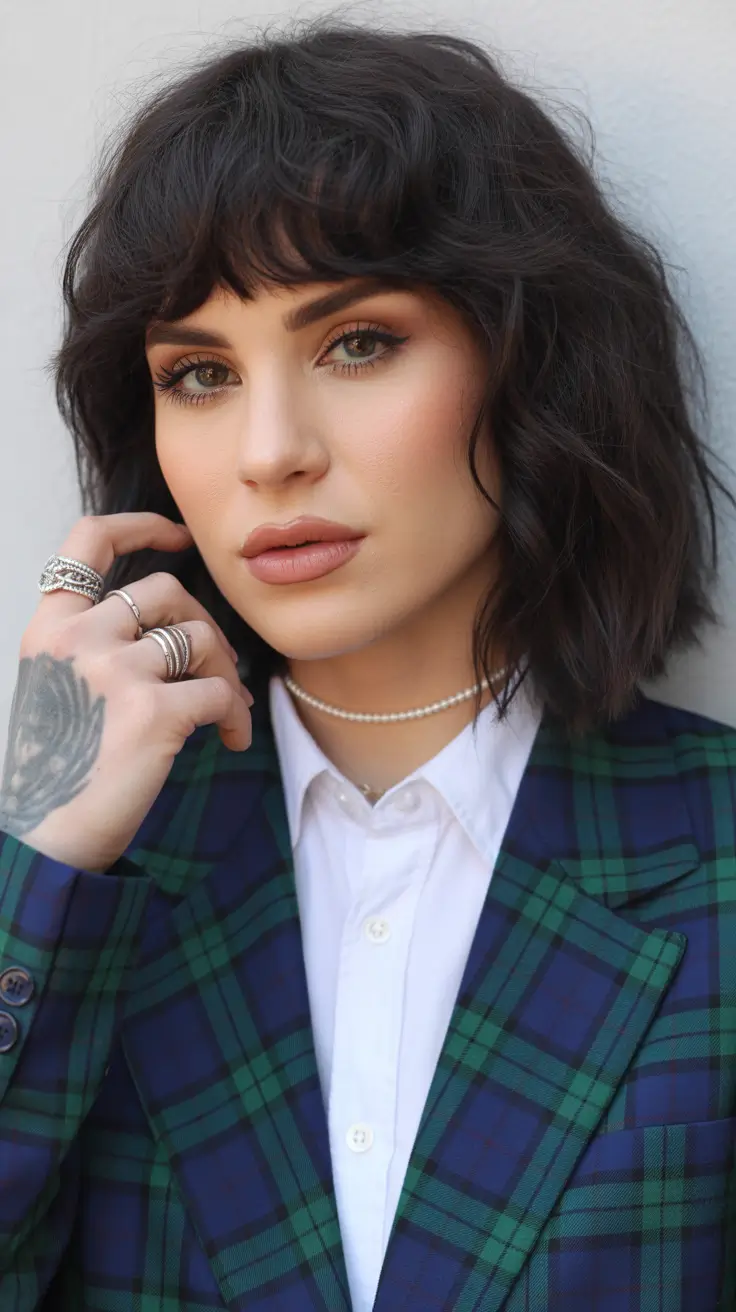 Stylish wolf haircut styles 2026 Edgy Dark Wolf Shag With Micro Fringe