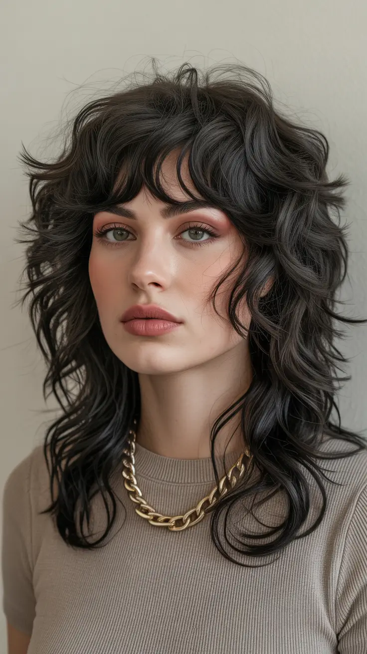 Stylish wolf haircut styles 2026 Layered Dark Wolf Cut With Dramatic Volume