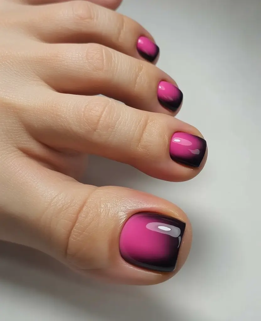 toe nail designs 2026 Bold Pink and Black Gradient Glow