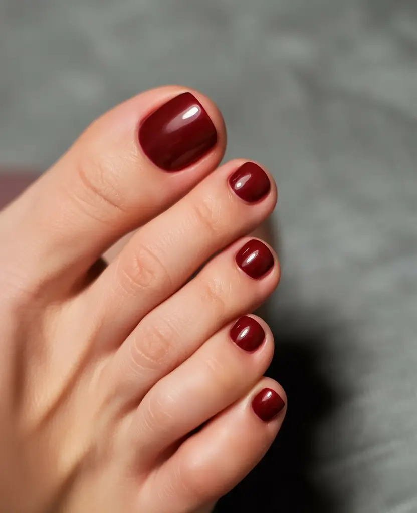 toe nail designs 2026 Deep Mulberry Shine