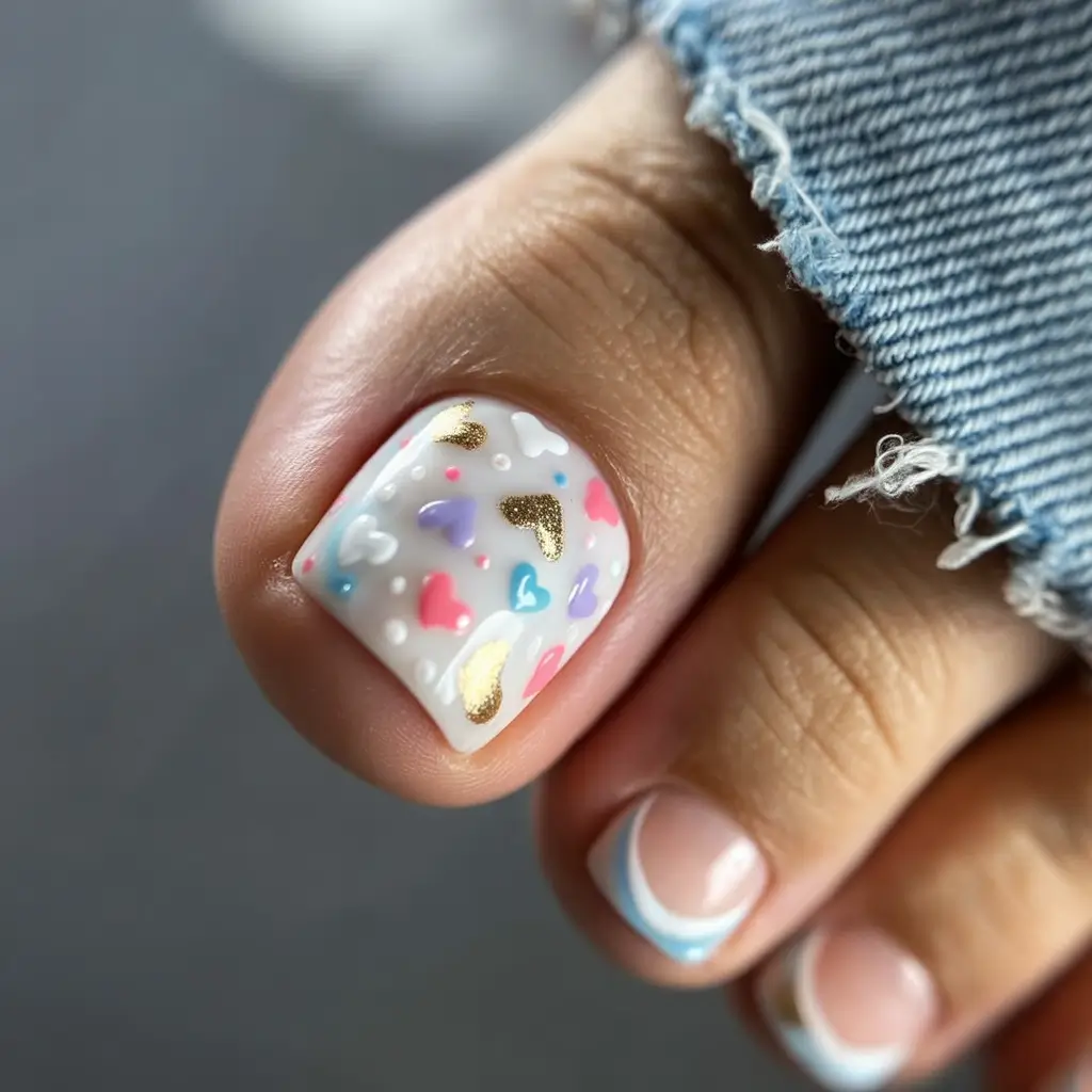 toe nail designs 2026 Pastel Hearts and Soft French Detail