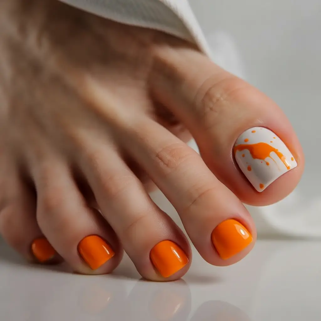 toe nail designs 2026 Vibrant Orange Splash With Minimalist Accents