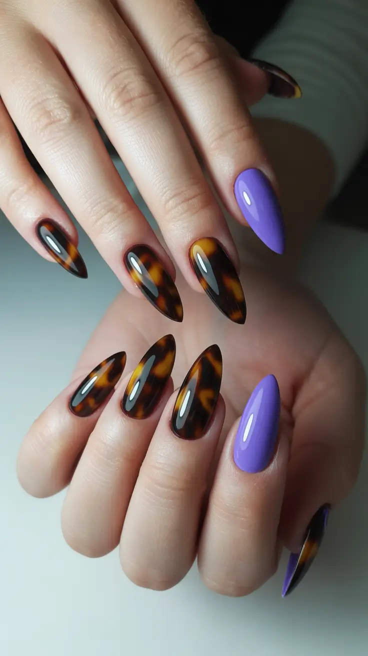 tortoise nails trend 2026 Lavender Pop With Tortoise Drama