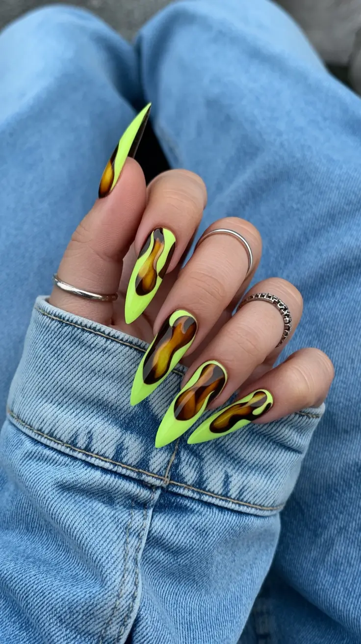 tortoise nails trend 2026 Neon Flame Tortoise With High-Impact Energy