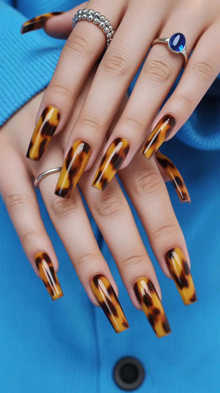 tortoise nails trend 2026 Long Sculpted Tortoise Drama