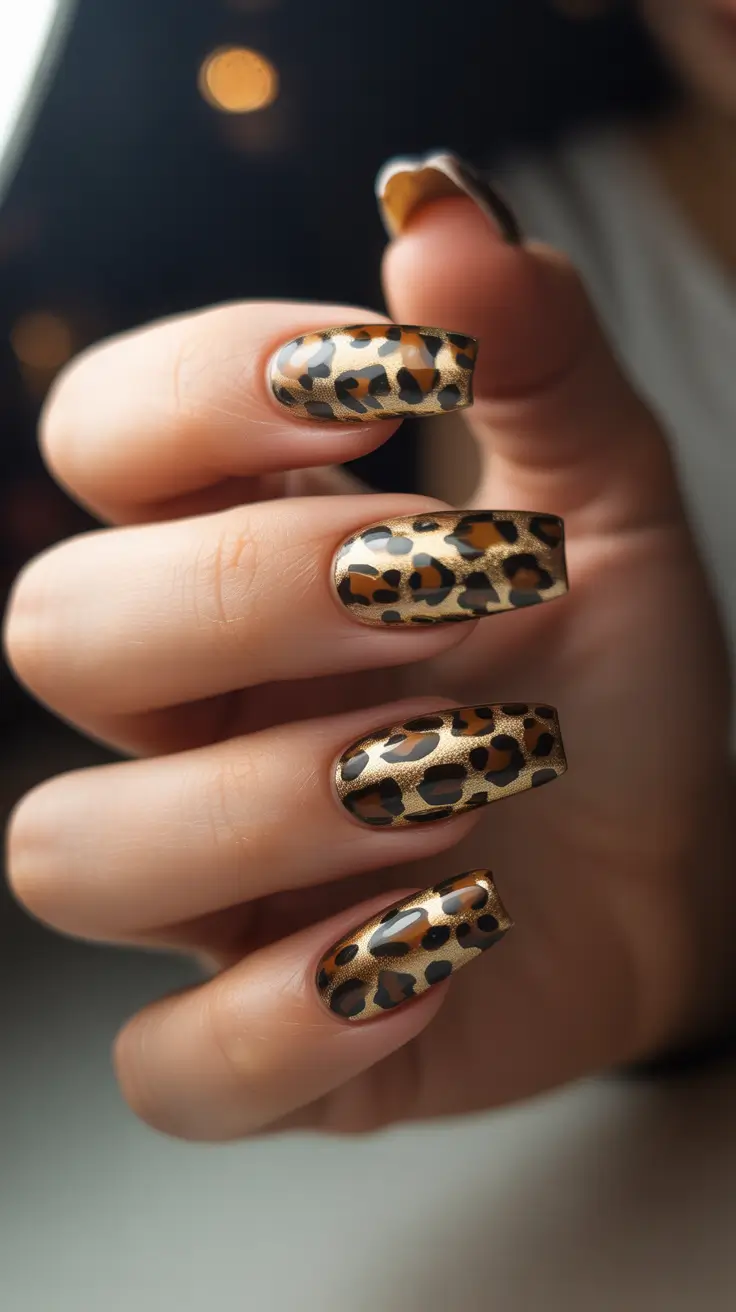 tortoise nails trend 2026 Golden Leopard-Tortoise Fusion With Square Length