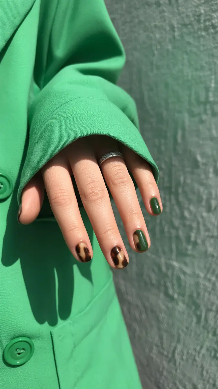 tortoise nails trend 2026 Soft Green and Tortoise Duo for Summer Days
