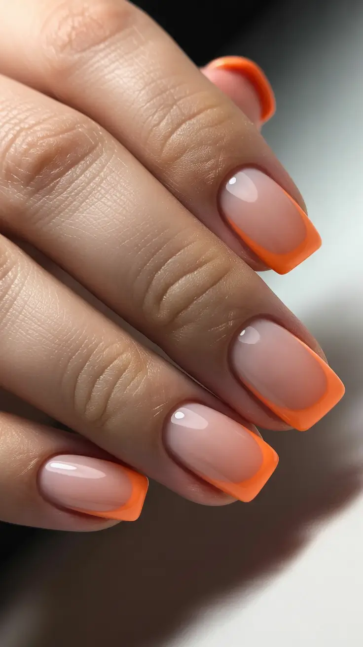 trending nail colors 2026 Neon Coral French Square