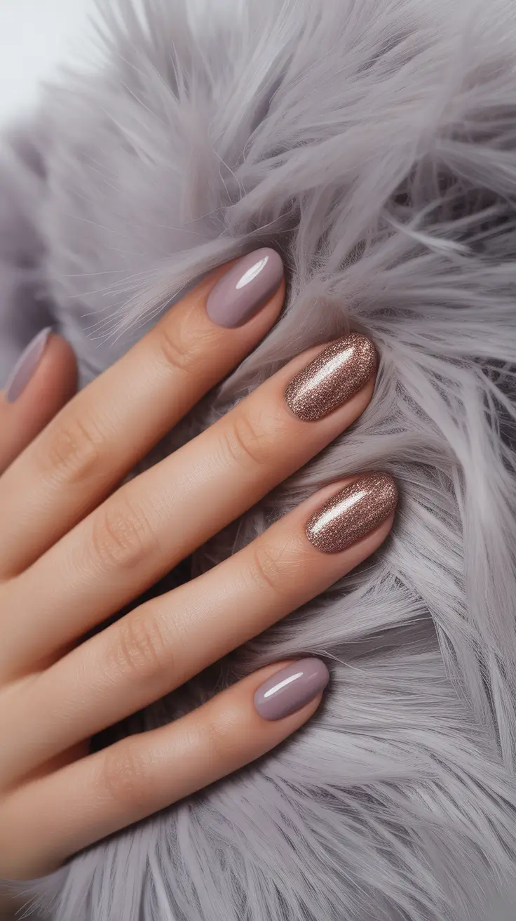 trending nail colors 2026 Mauve-Toned Elegance With Metallic Accents