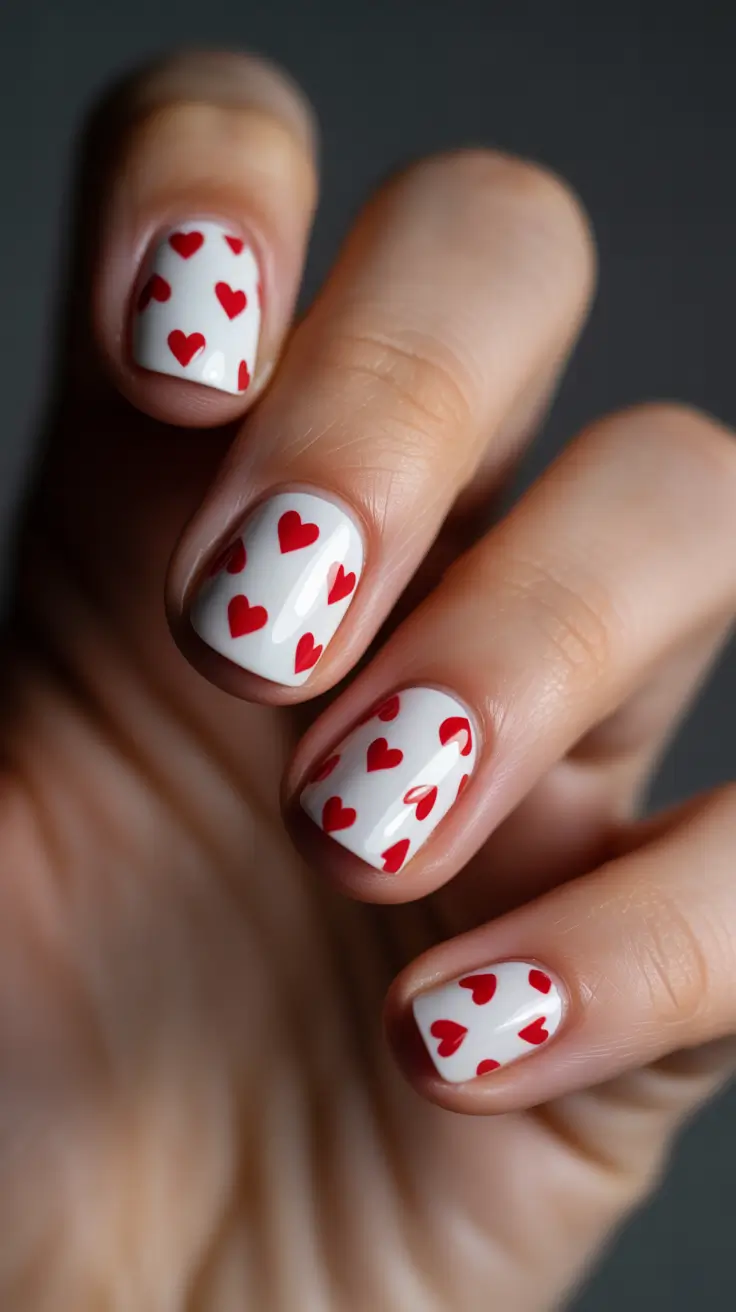 trending nail colors 2026 Red Heart Sprinkle Shorties