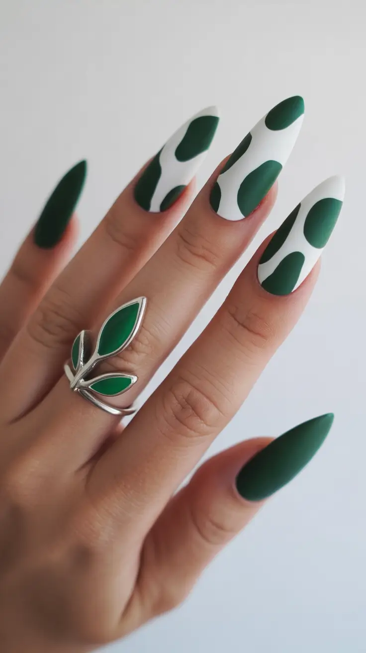 trending nail colors 2026 Modern Green Pattern Play