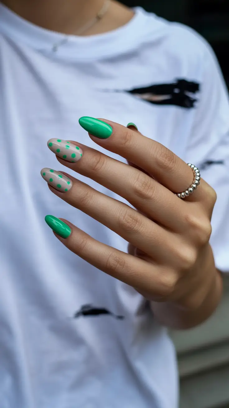 trending nail designs 2026 Playful Green Energy