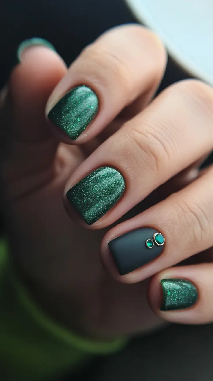 trending nail designs 2026 Emerald Moonlight Duo