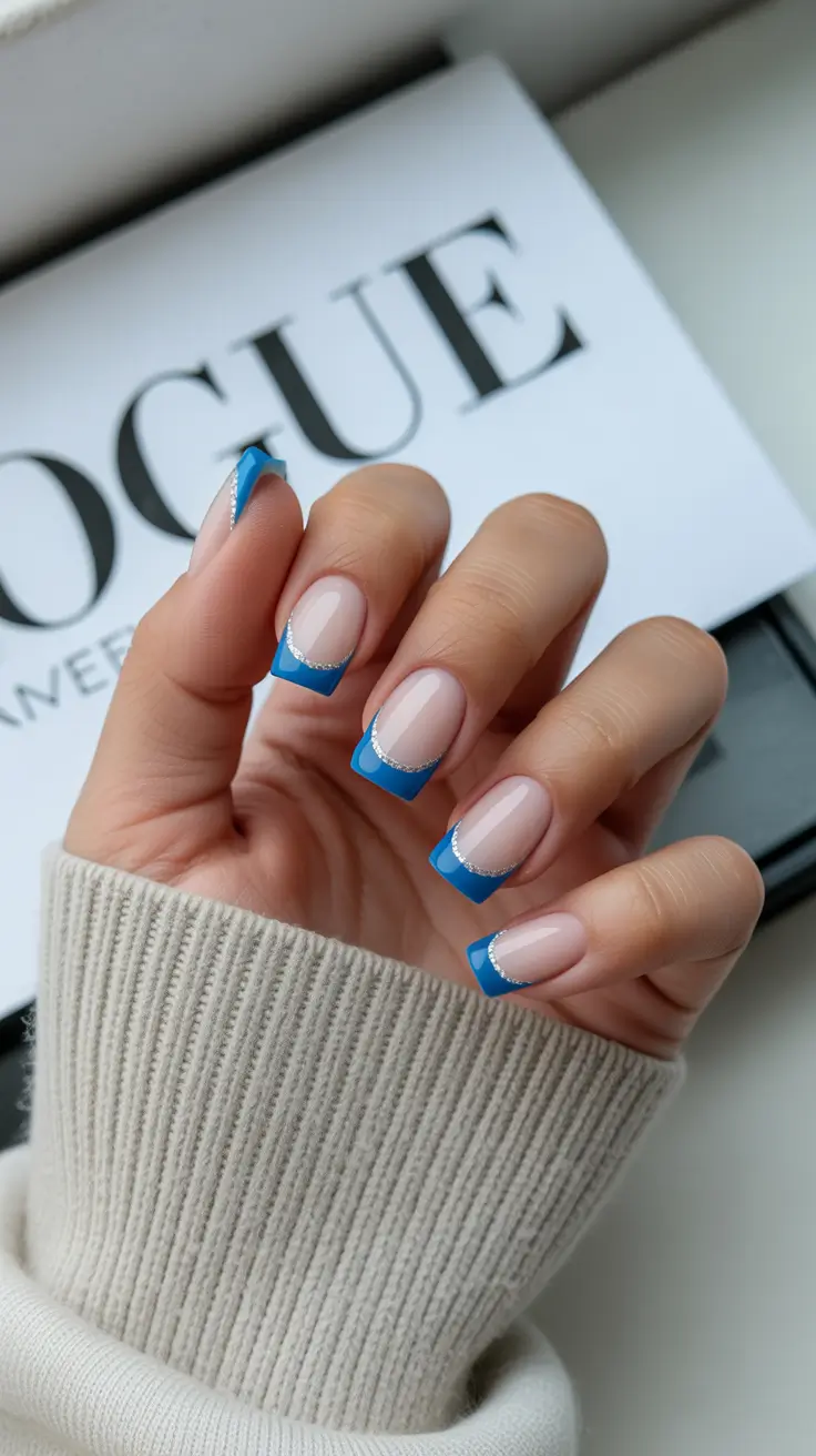 trending nail designs 2026 Blue Crescent French