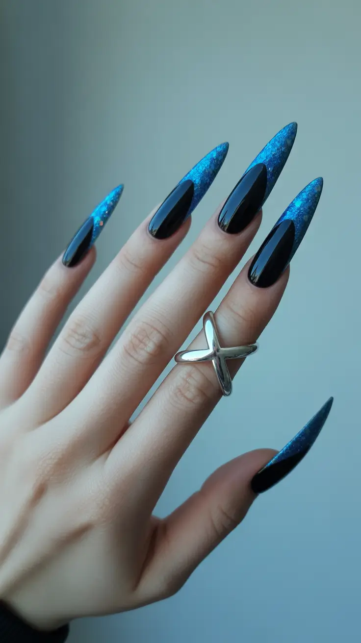 trending nail designs 2026 Midnight Stiletto Spark