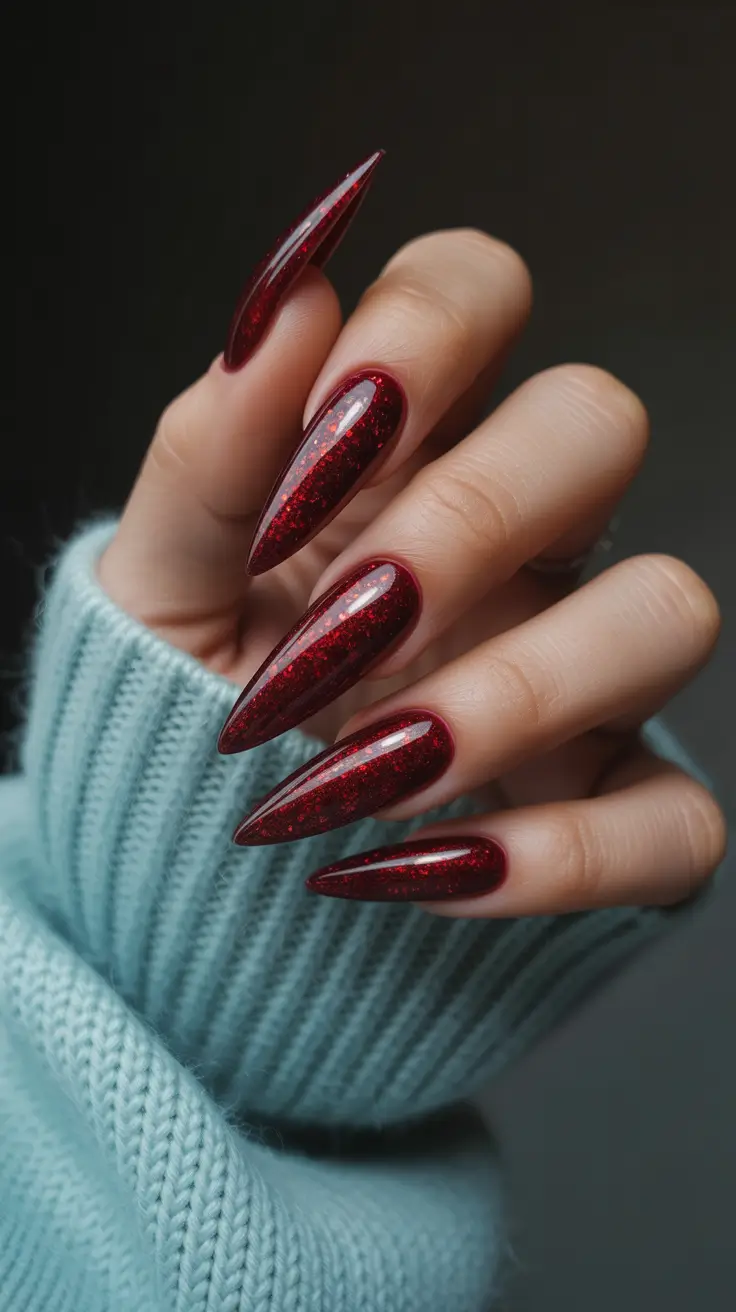 trending nail designs 2026 Burgundy Nightfall Sparkle