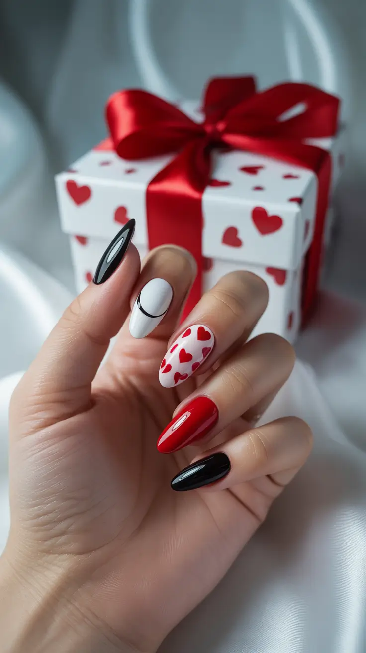 trending nail designs 2026 Graphic Hearts and Bold Color Story