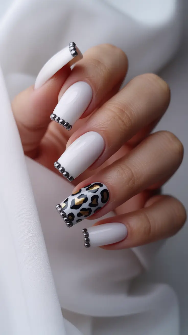 trending nail designs 2026 White Gloss and Metallic Edge