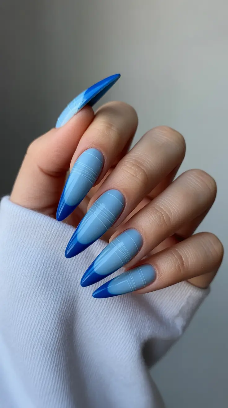 trending nail designs 2026 Blue Horizon Stripes