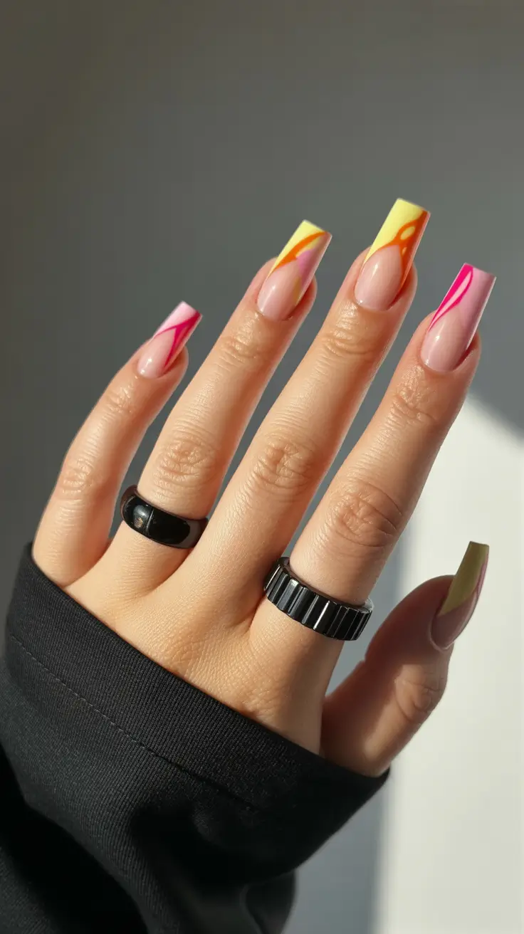 trending nail inspiration 2026 Sunset Ribbon Square Tips