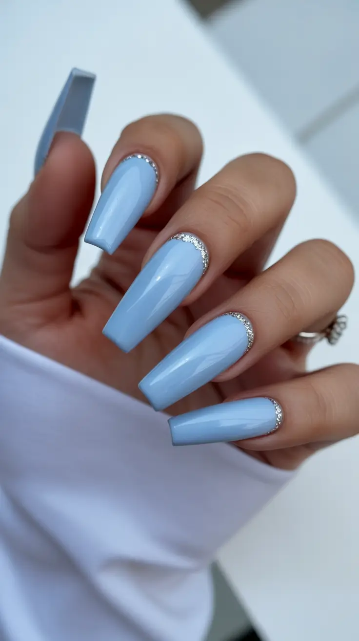 trending nail inspiration 2026 Powder Blue Cuticle Sparkle