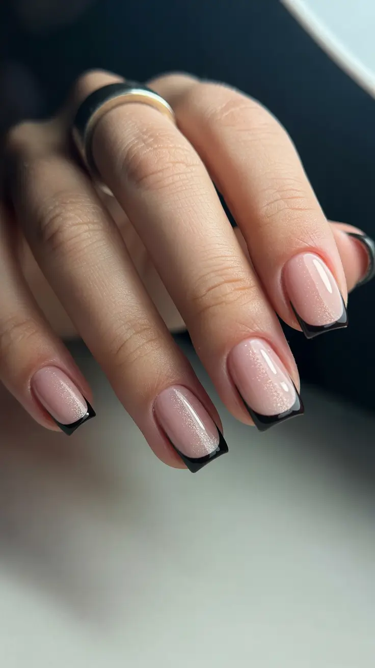 trending nail inspiration 2026 Minimalist Black Edge French