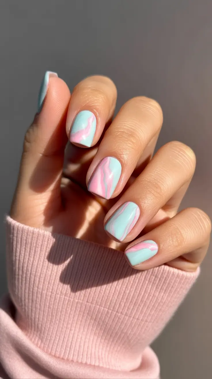 trending nail inspiration 2026 Cotton Candy Marble Soft Shorties