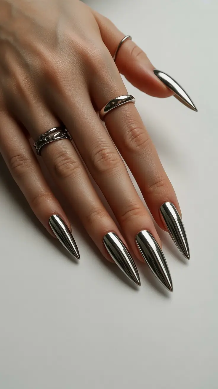 trending nail inspiration 2026 Metallic Claw Drama