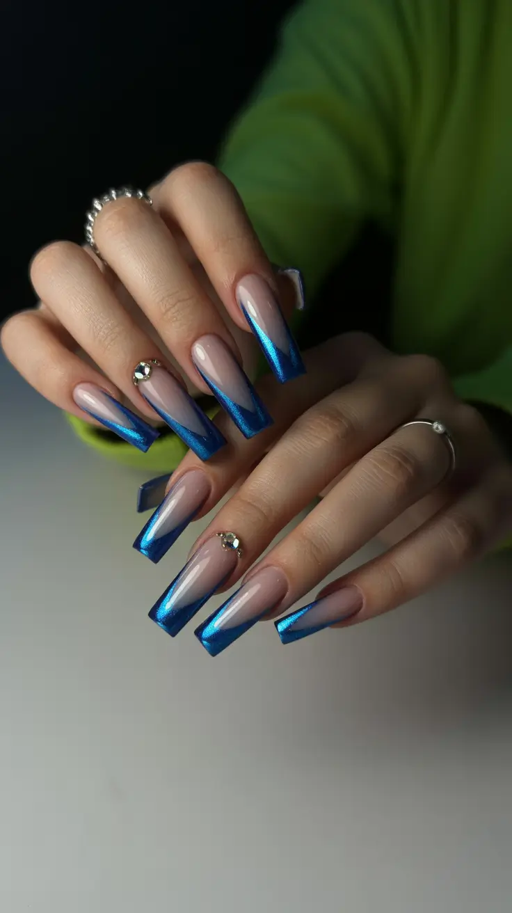 trending nail inspiration 2026 Blue Chrome Ballerina Fade