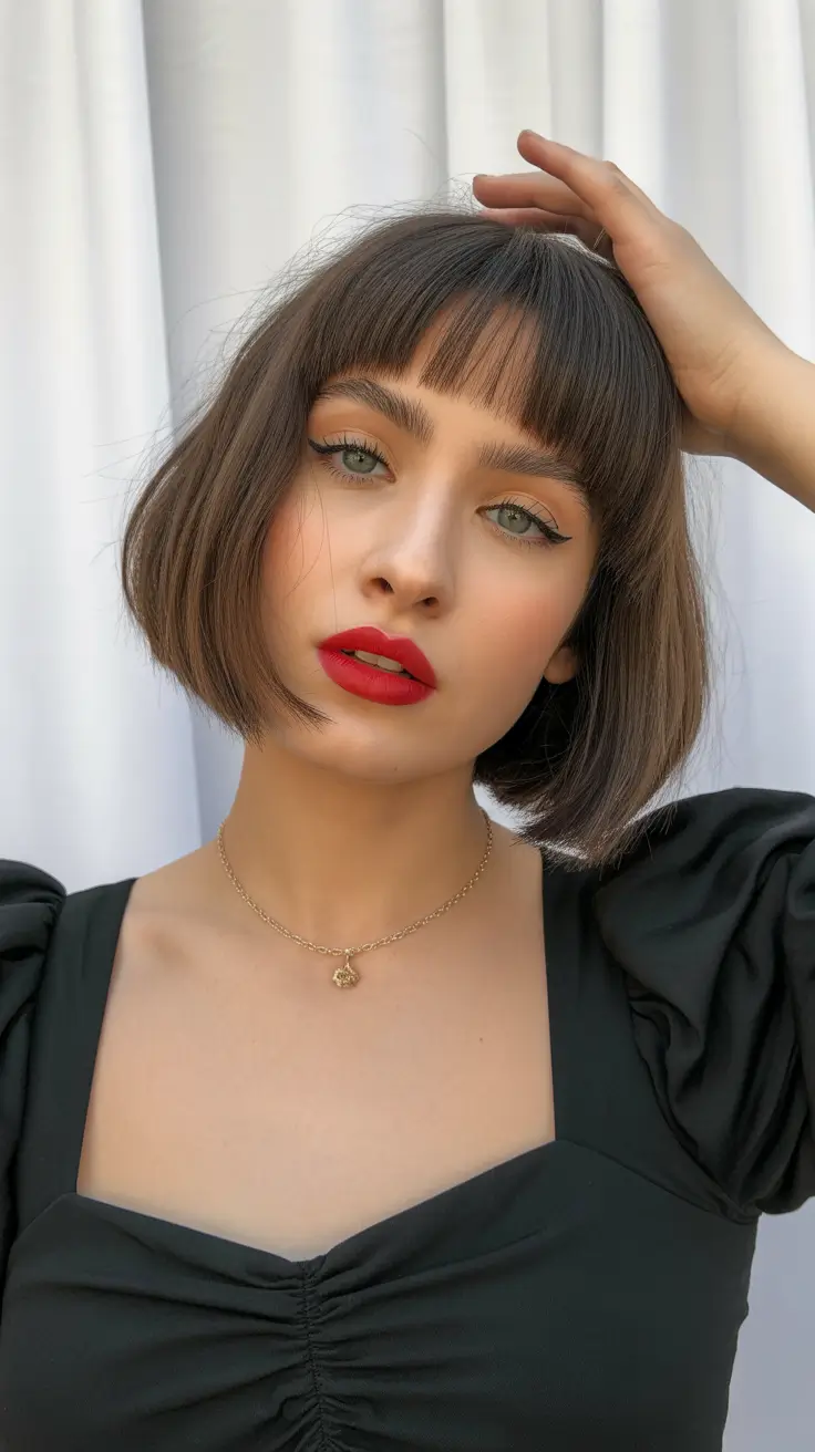 Trendy choppy bob haircuts 2026 French Chic with Soft Micro Fringe