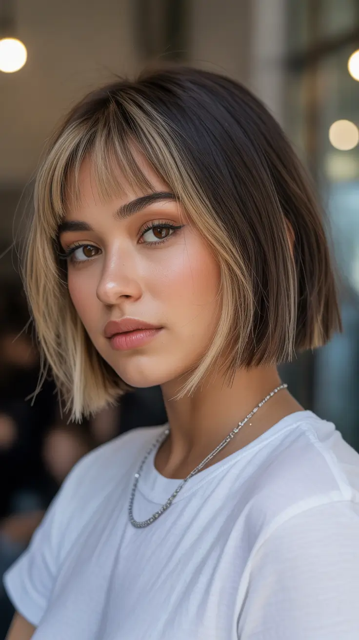 Trendy choppy bob haircuts 2026 Soft Bangs and Contrast Layers