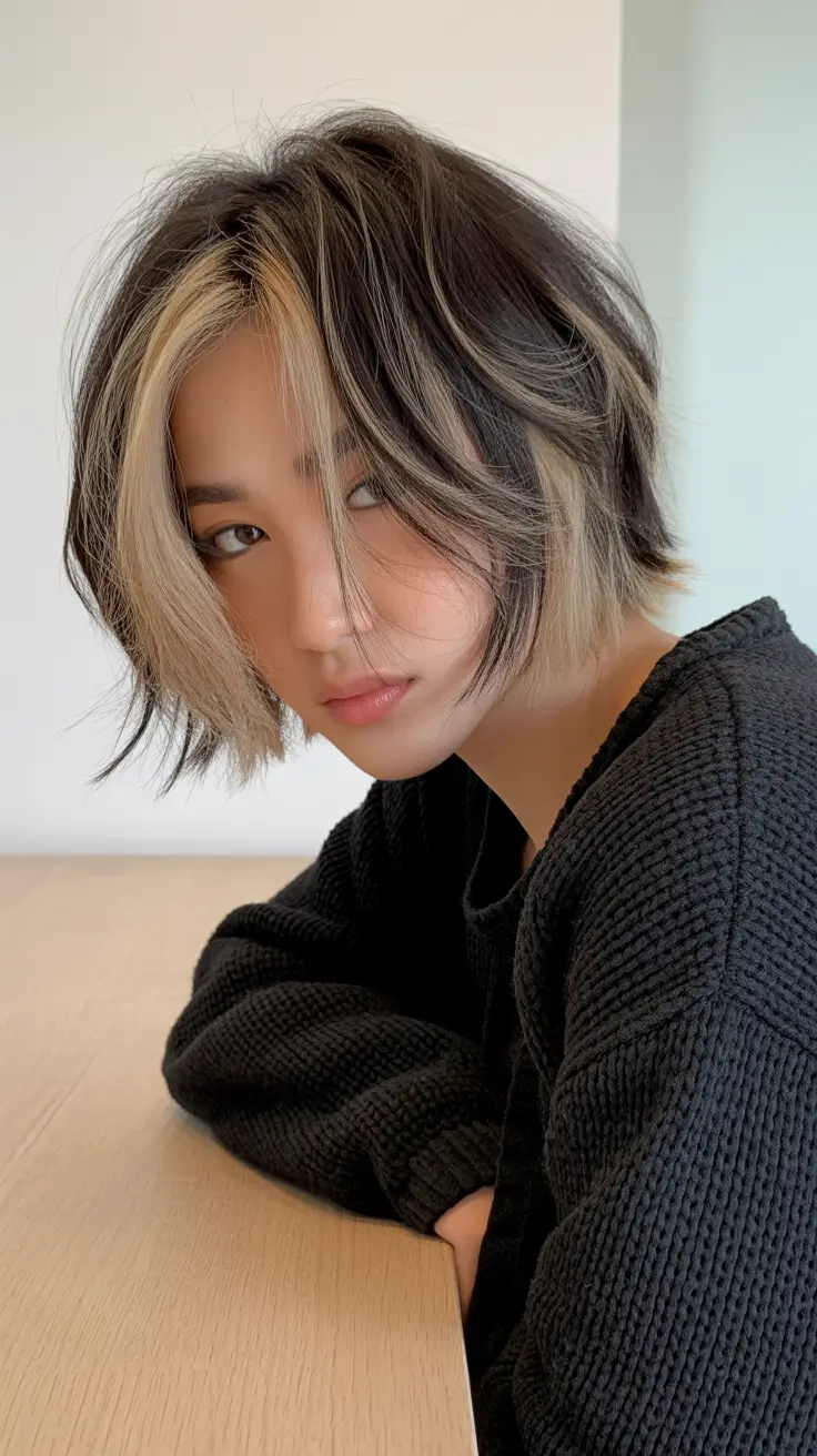 Trendy choppy bob haircuts 2026 Smoky Blonde Streaks