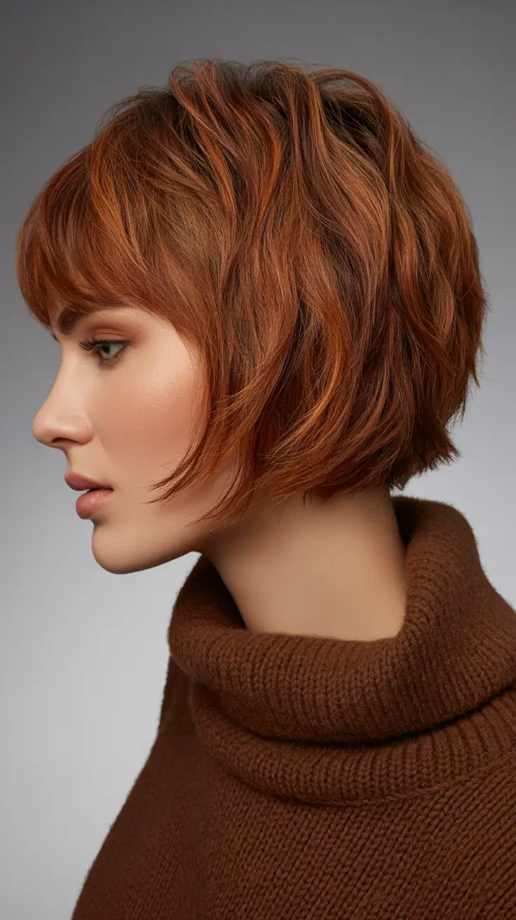 Trendy choppy bob haircuts 2026 Warm Copper Waves