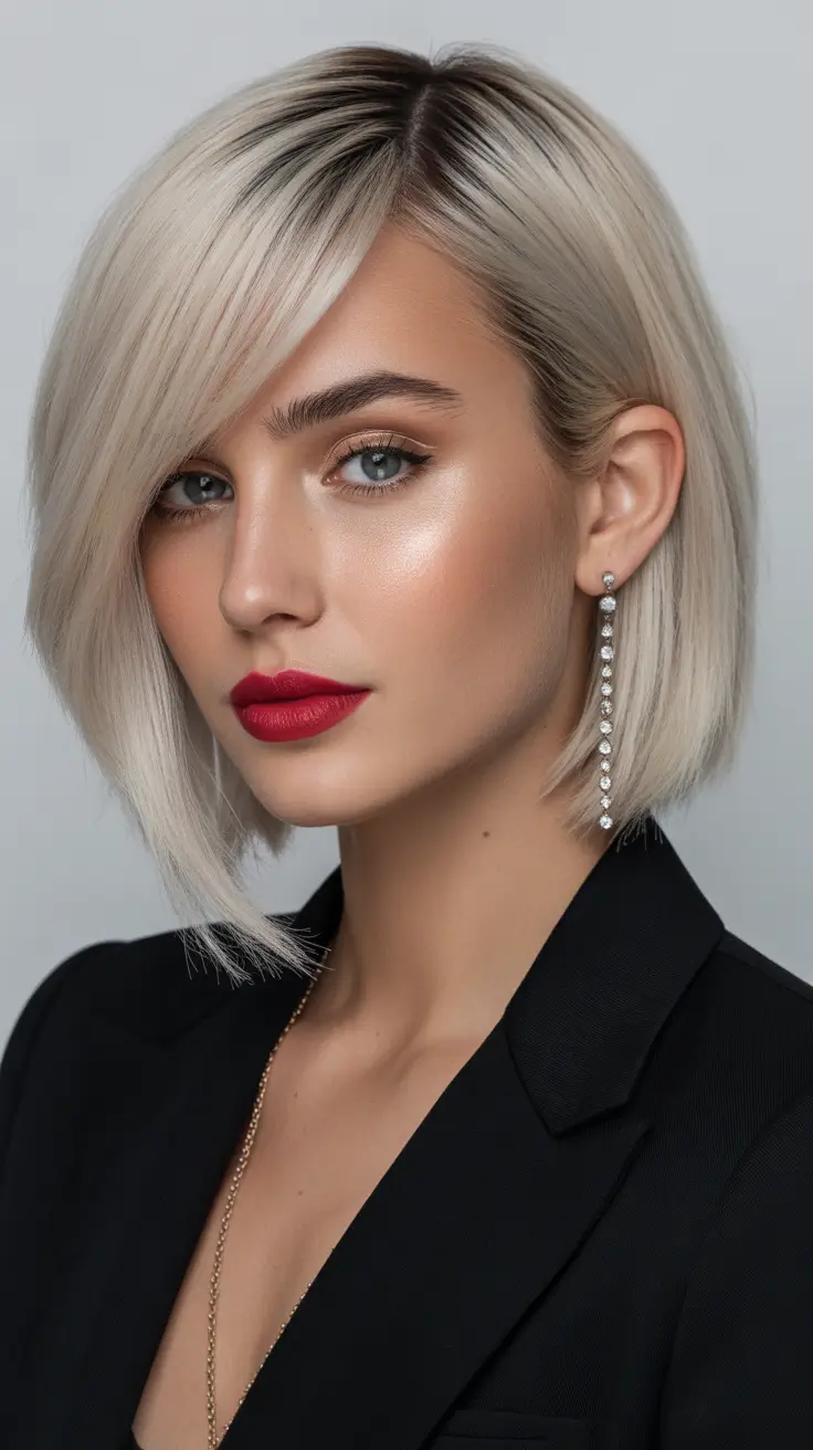 Trendy choppy bob haircuts 2026 Polished Platinum Sweep