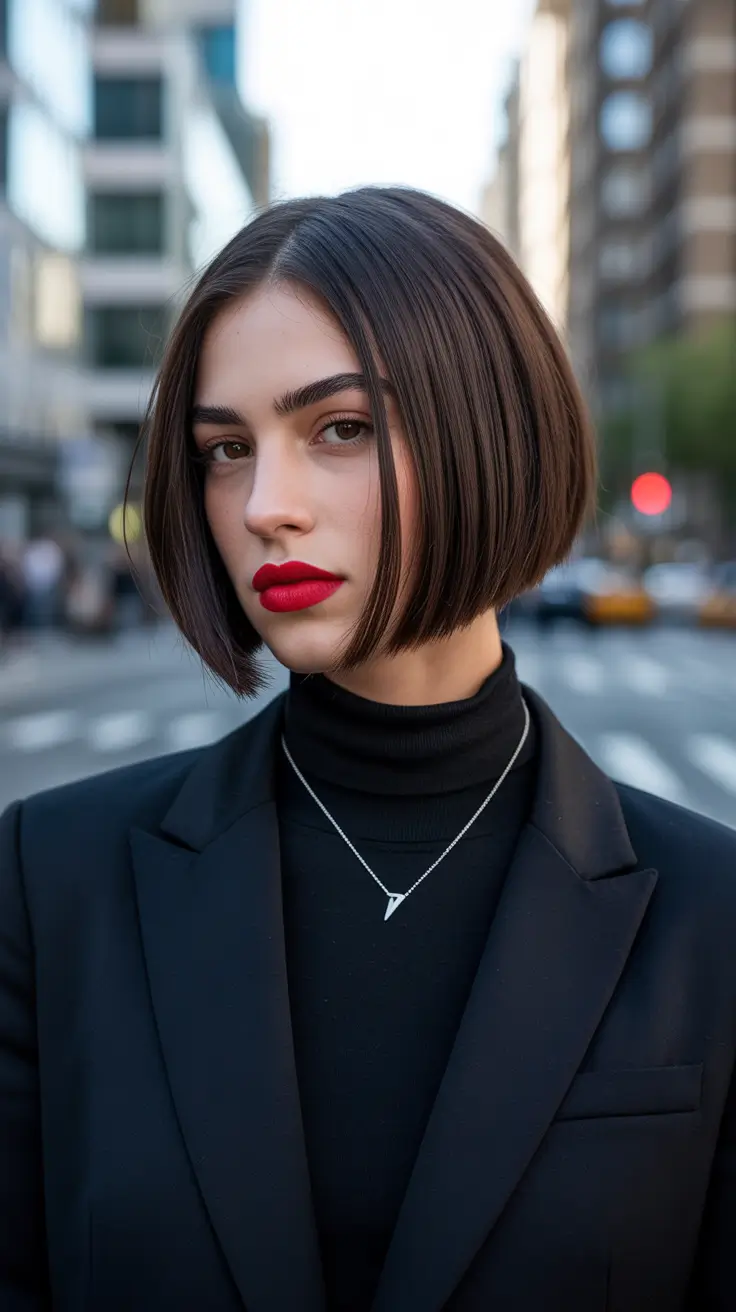 Trendy choppy bob haircuts 2026 City-Chic Blunt Precision