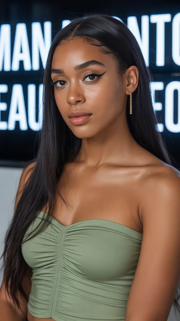 Cute hairstyle ideas Sleek Length With a Soft Middle Part