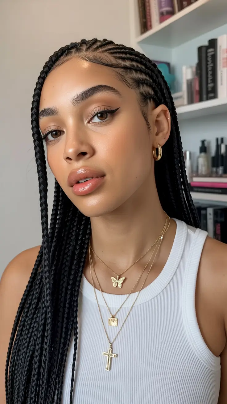 Cute hairstyle ideas Long Cornrow Braids With Sleek Finish